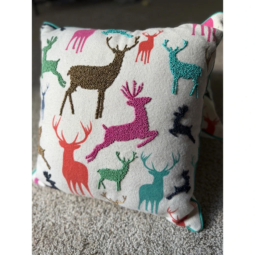 Vintage Pier one‎ Embroidered bedead Deer Pillow Throw Pillow Whimsical Decor